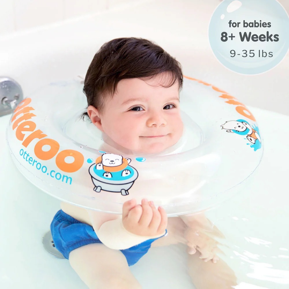 Otteroo LUMI Baby Neck Float - Clear with Orange & Blue Accents
